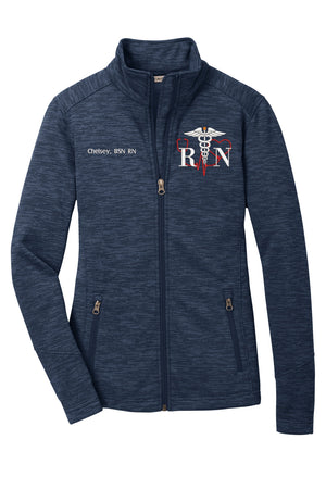 Navy blue jacket with RN logo and text on a white background