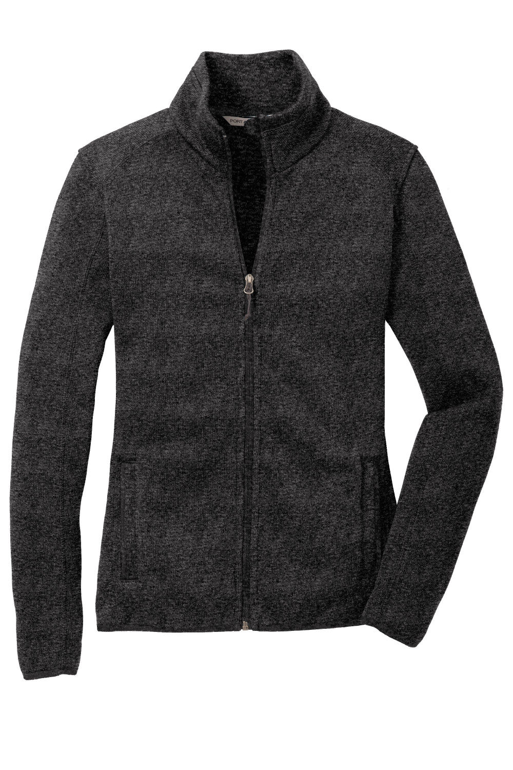 Black full-zip fleece jacket with personalization name and logo