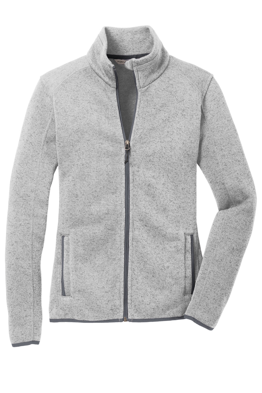 Gray full-zip fleece jacket with personalization name and logo