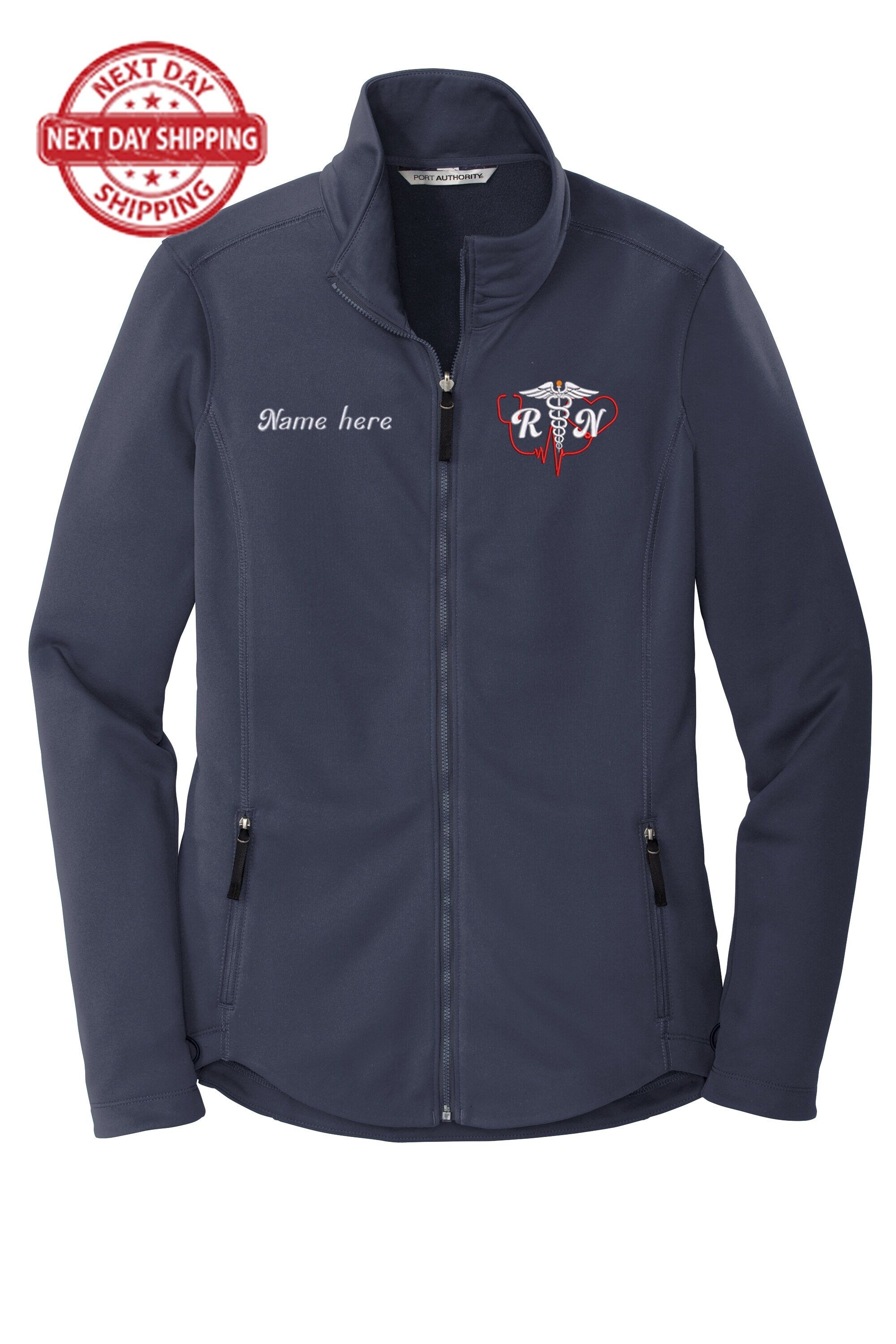 Custom Embroidery smooth Fleece Jacket for Female RN. Female Nurse Fleece Jacket. Female RN Full Zip Fleece Jacket. Nurse gift. RN gift