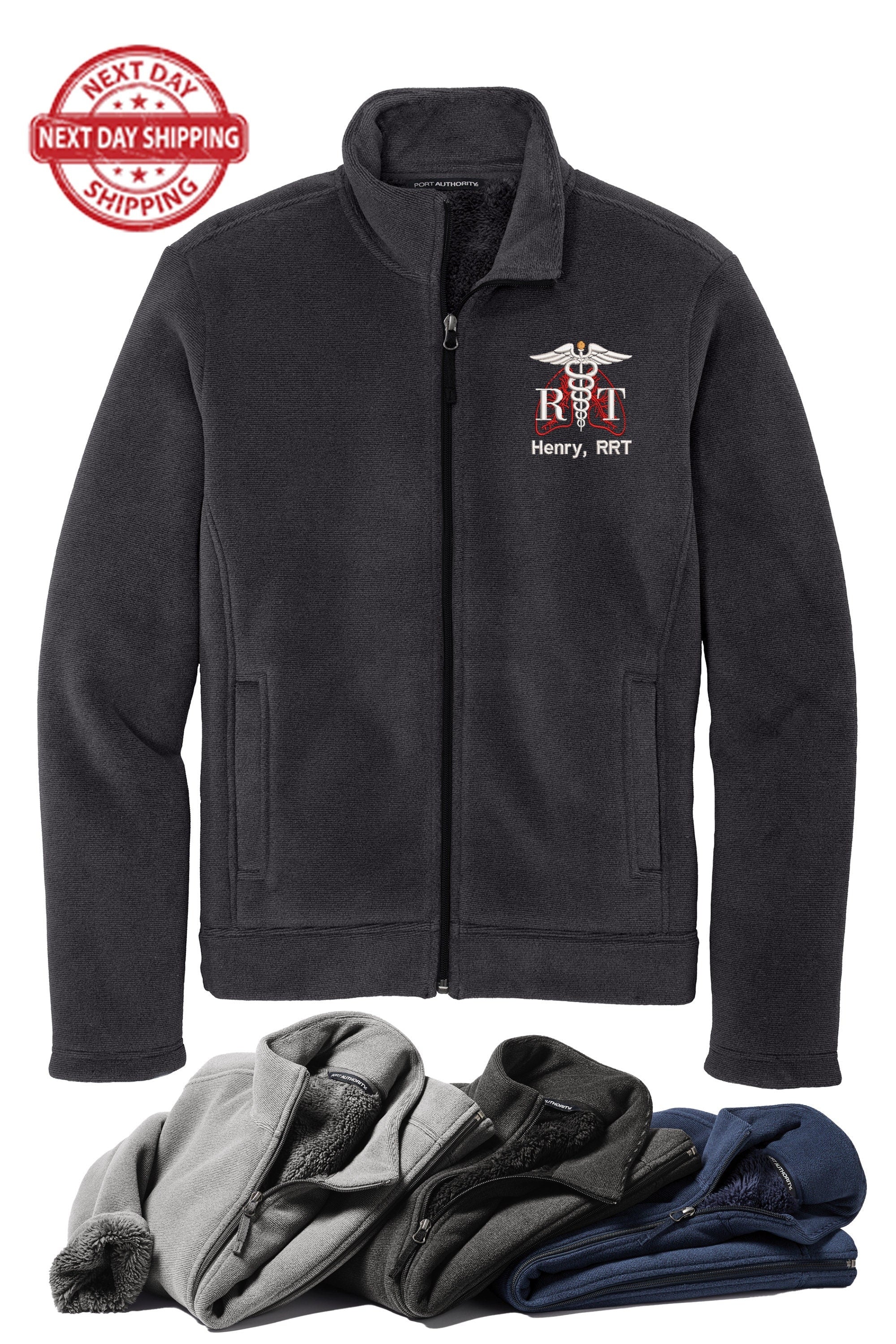 Respiratory Therapist Ultra Warm Brushed Fleece Jacket, High-Pile Polyester Fleece Coat, Plush Striped Pattern Outdoor Jacket, Stretchable.